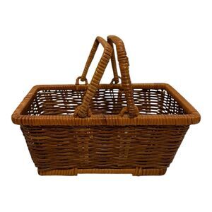 Basket Retangular Vintage Rattan & Wicker Storage FlowerArrangement Handle Woven